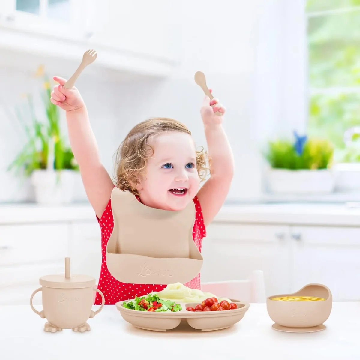 Set Vajilla de silicona para Bebés🥤 KIDS FOOD 🍛 (8 piezas antideslizantes y antiderrames) - Imagen 3