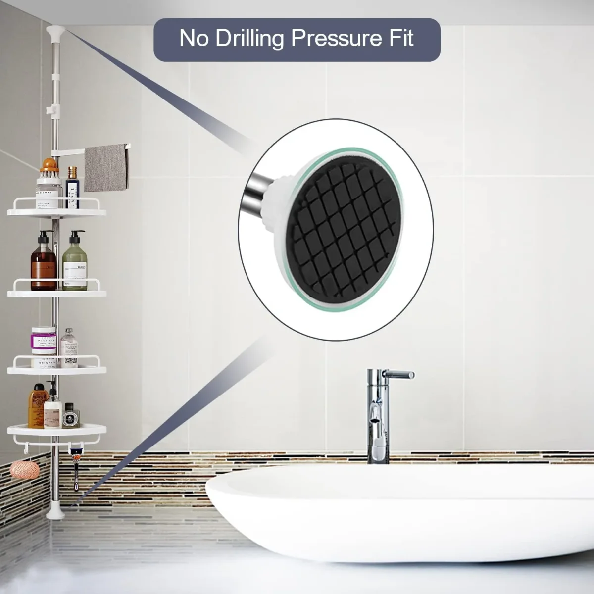 Organizador de Baño esquinero 🧴 PRACTIC PRORESIST 💥 (4 Niveles sin perforaciones) - Imagen 7