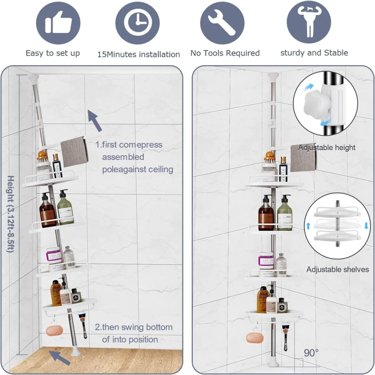 Organizador de Baño esquinero 🧴 PRACTIC PRORESIST 💥 (4 Niveles sin perforaciones) - Imagen 6