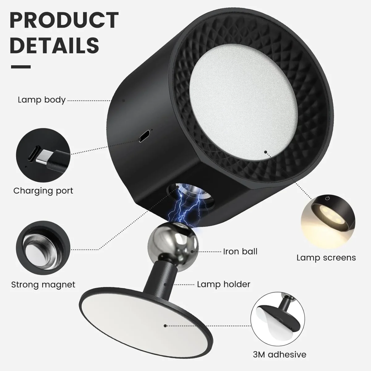 Lámpara Magnética ✨ DELUXE 360 🌀 (Diseño elegante y recargable con cable USB) - Imagen 3