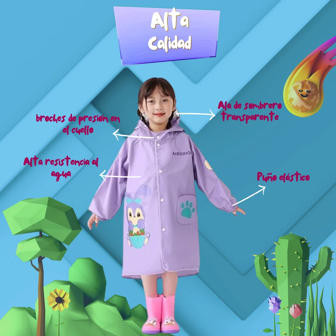 Capa Impermeable para niños 💦 WATER FUN ADVENTURE 🌧 (iMPERMEABLE CON VISERA) - Imagen 6