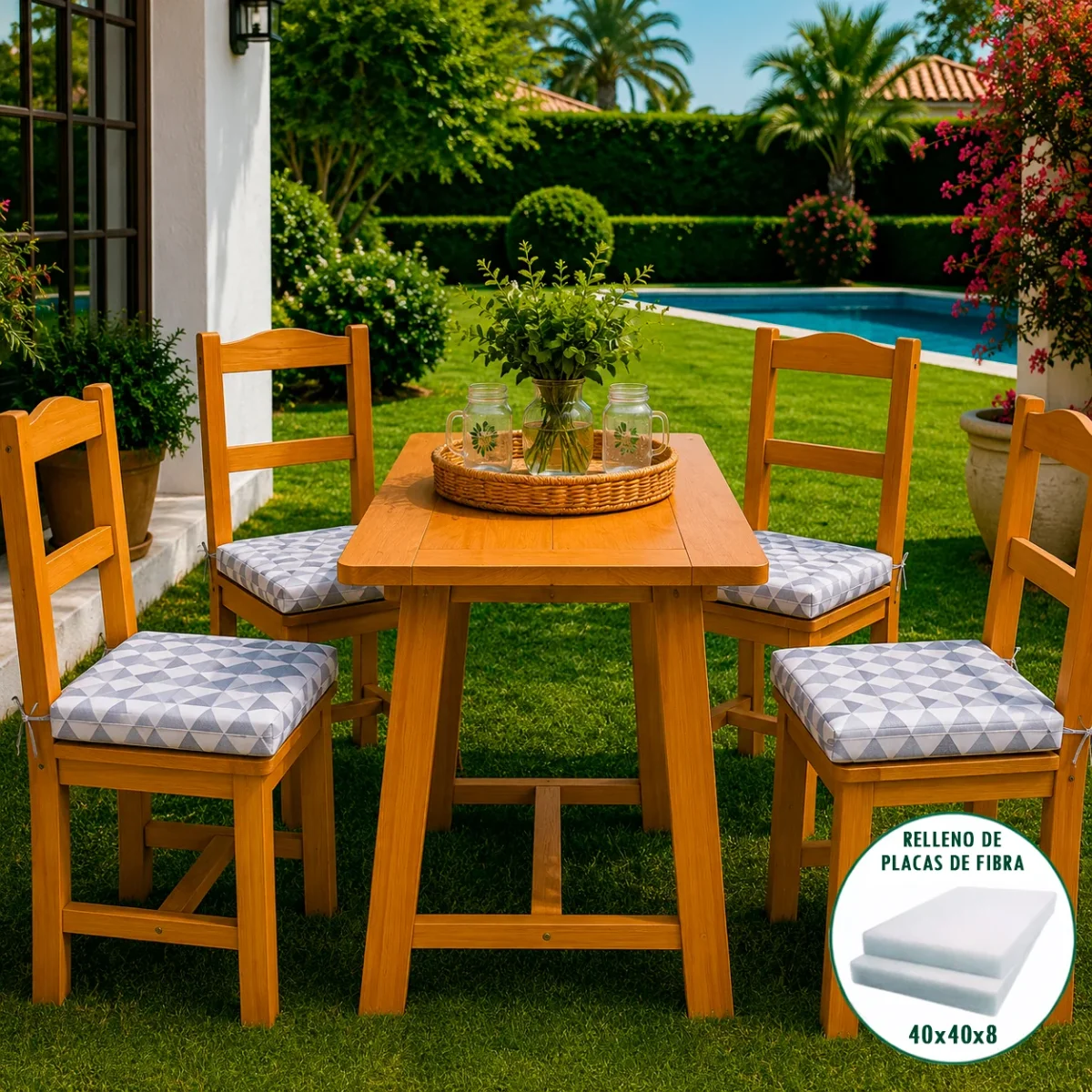 028 Cojín Asiento Silla Acolchado Loneta Rombos Gris