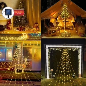 Luces digitales efecto cascada con estrella🎄LIGHT MAX🌠 (Con panel solar +12 horas continuas de luz)