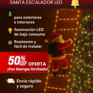 Kit Escalera +Luces Led+ Papá Noel escalador✨ Magic  Santa 🎅🏼 ( Extra Largo, resiste el agua)