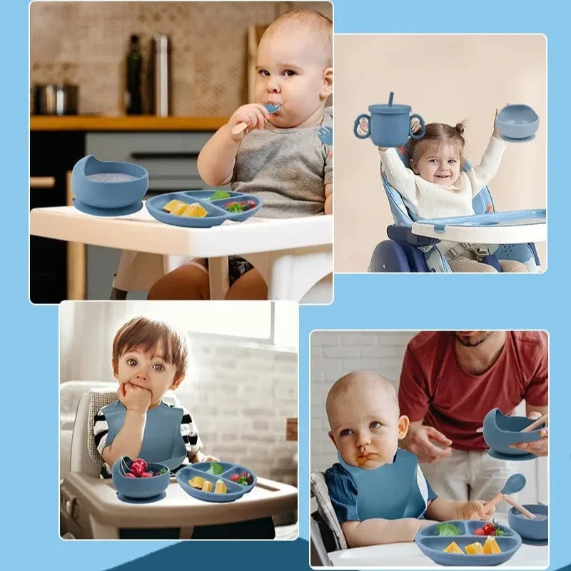 Set Vajilla de silicona para Bebés🥤 KIDS FOOD 🍛 (8 piezas antideslizantes y antiderrames) - Imagen 5
